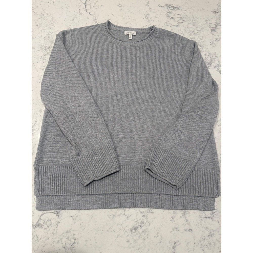 Ella Moss Womens Gray Crew Neck Long Sleeve High Low Knit Sweater Size S